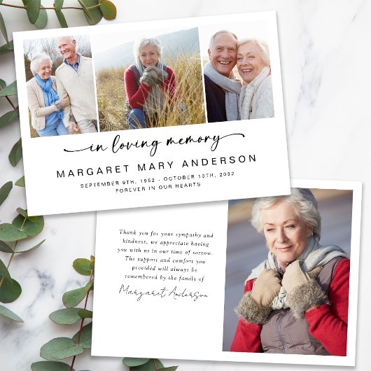In Loving Memory Vier foto's Begrafenissympathie Bedankkaart