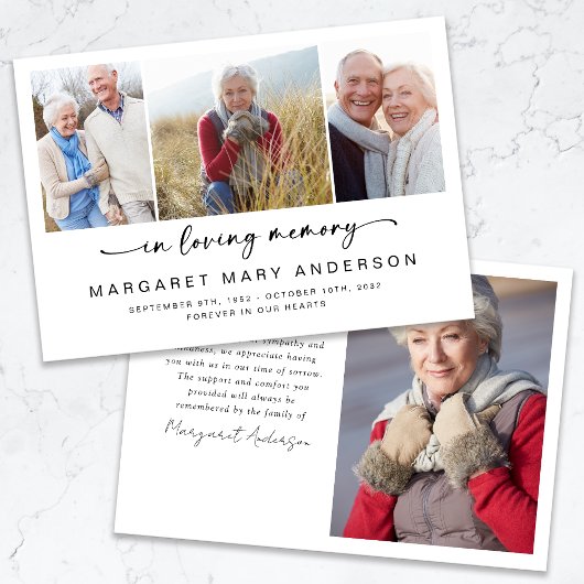 In Loving Memory Vier foto's Begrafenissympathie Bedankkaart