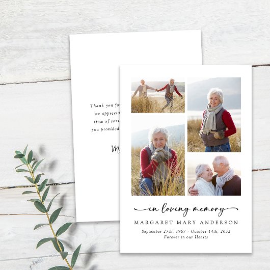 In Loving Memory Vier foto's Begrafenissympathie Bedankkaart