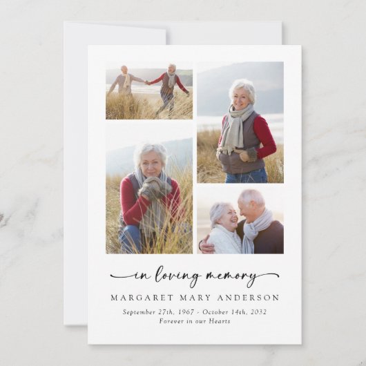 In Loving Memory Vier foto's Begrafenissympathie Bedankkaart (Voorkant)