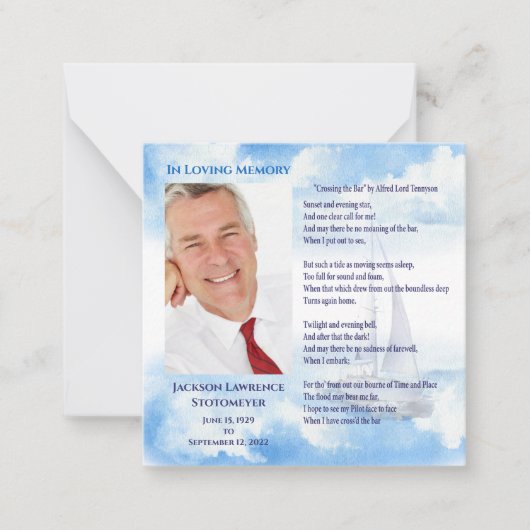 In Loving Memory Viering van het leven Dank u Notitiekaartje (Voorkant)