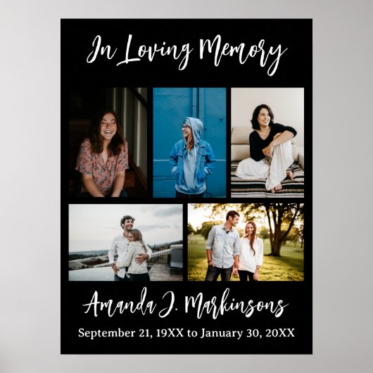 In Loving Memory Vijf foto collage begrafenis Poster (Voorkant)