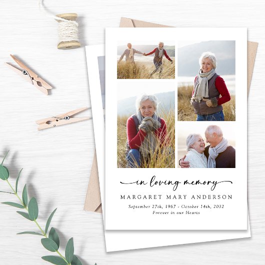 In Loving Memory Vijf foto's begrafenissympathie Bedankkaart