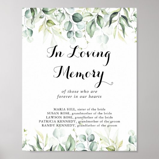 In Loving Memory Waterverf Eucalyptus Greenery Poster (Voorkant)