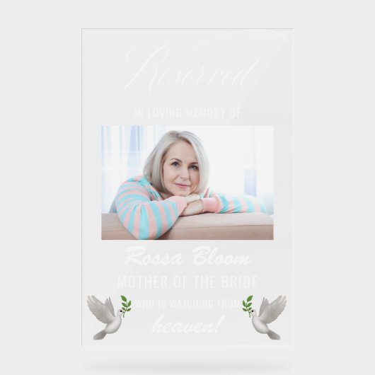 In Loving Memory Wedding Gereserveerde Gedenkplaat Acryl Bord (Voorkant)