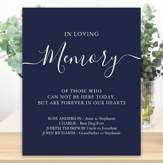 In Loving Memory Wedding Memorial Navy Blue Poster