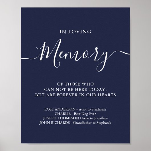 In Loving Memory Wedding Memorial Navy Blue Poster (Voorkant)