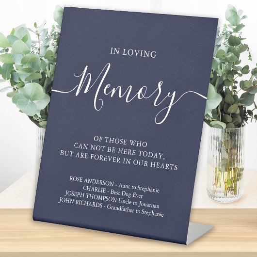 In Loving Memory Wedding Memorial Navy Blue Reclamebord Met Voetstuk