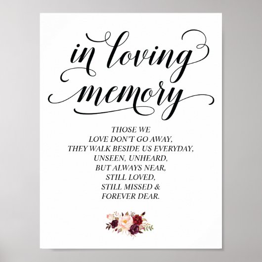 In loving memory Wedding Memorial Table Sign v22 Poster (Voorkant)