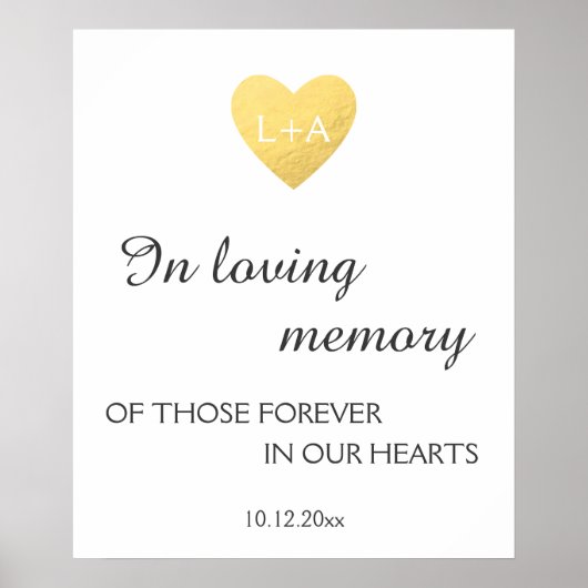 In loving memory Wedding sign, faux gold heart Poster (Voorkant)