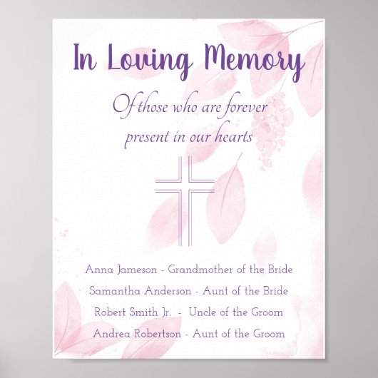 In Loving Memory Wedding Sign Poster (Voorkant)