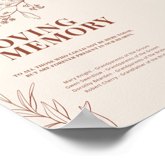 In Loving Memory Wedding Sign Poster (Hoek)