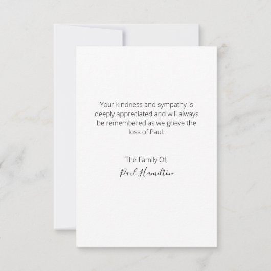 In Loving Memory White Script dank u kaart (Achterkant)