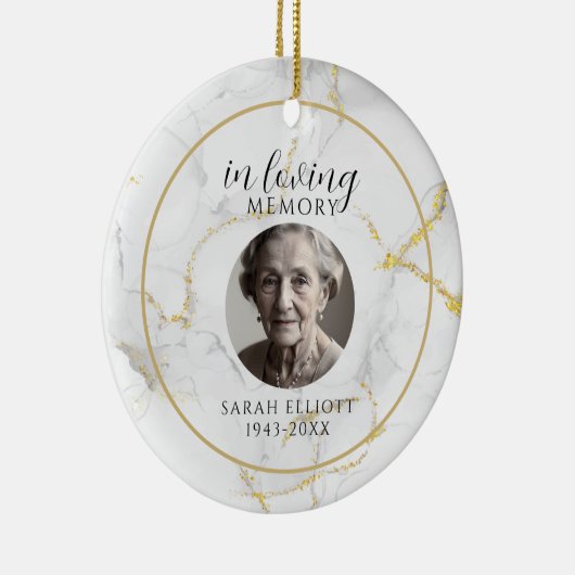 In Loving Memory with Photo | marble gold  Keramisch Ornament (Rechts)