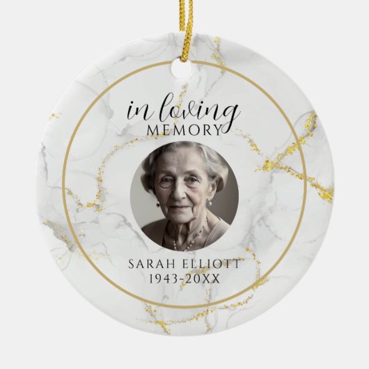 In Loving Memory with Photo | marble gold  Keramisch Ornament (Voorkant)