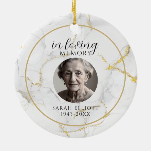 In Loving Memory with Photo | marble gold  Keramisch Ornament (Achterkant)