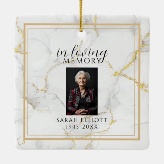 In Loving Memory  with Photo | marble gold Keramisch Ornament (Achterkant)