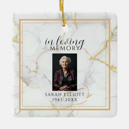 In Loving Memory  with Photo | marble gold Keramisch Ornament (Voorkant)