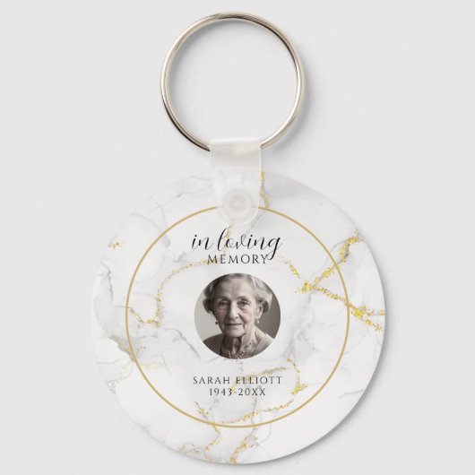 In Loving Memory with Photo | marble gold Sleutelhanger (Voorkant)