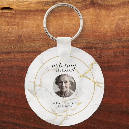 In Loving Memory with Photo | marble gold  Sleutelhanger (Achterkant)