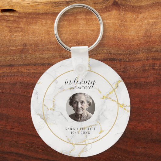 In Loving Memory with Photo | marble gold  Sleutelhanger (Voorkant)