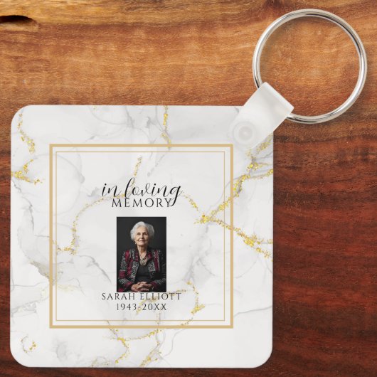 In Loving Memory  with Photo | marble gold Sleutelhanger (Achterkant)