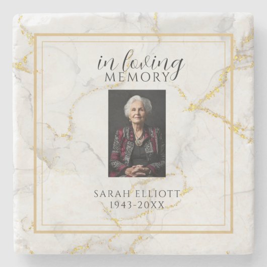 In Loving Memory with Photo | marble gold Stenen Onderzetter (Voorkant)