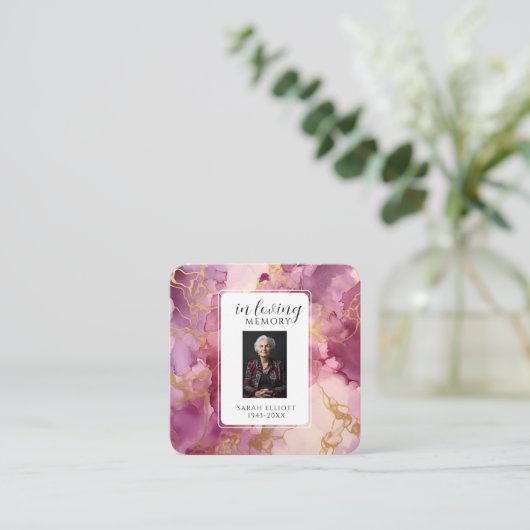 In Loving Memory with Photo | Personal Vierkante Visitekaartje (Staand voorkant)