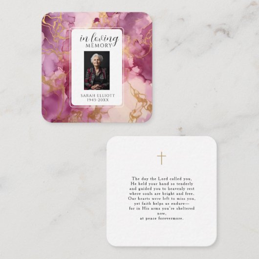 In Loving Memory with Photo | Personal Vierkante Visitekaartje (Voorkant / Achterkant)