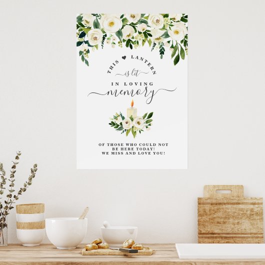 In Loving Memory Witte Bloemkaars Herdenkingsbord Poster (Keuken)