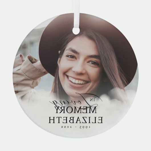 In Loving Memory Wolken Memorial Moderne foto's Glas Ornament (Achterkant)