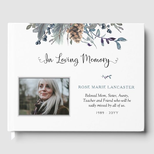 In Loving Memory Zachte rustieke bloemenbegrafenis Gastenboek (Voorkant)