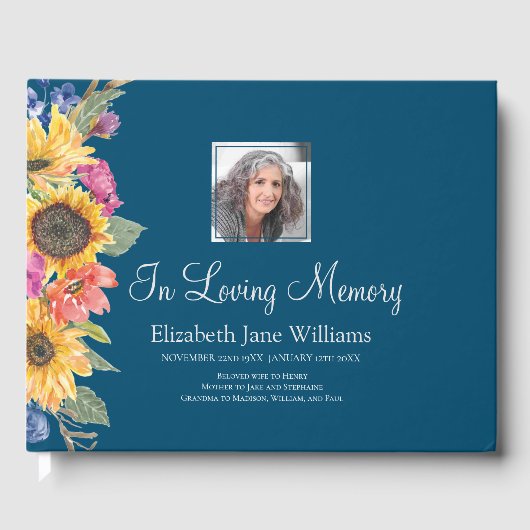 In Loving Memory Zonnebloem & Blauw Gastenboek (Voorkant)
