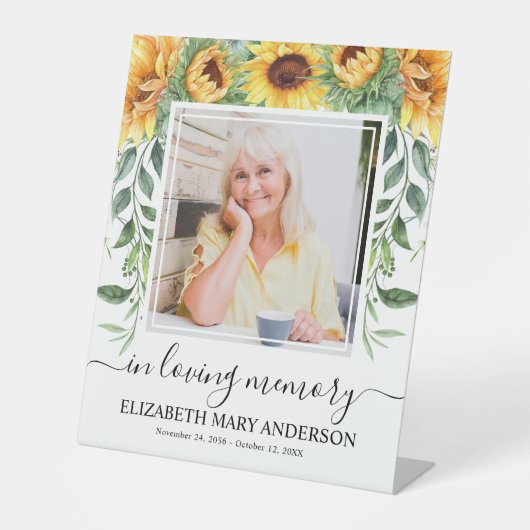 In Loving Memory Zonnebloem Bloemen Begrafenis Fot Reclamebord Met Voetstuk (Voorkant)