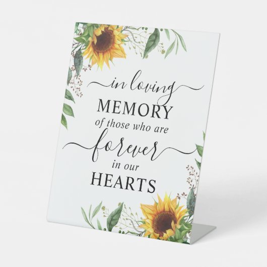 In Loving Memory Zonnebloem Bloemen Reclamebord Met Voetstuk (Voorkant)