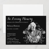 In Loving Memory Zwart Elegant Bloemenmonument Kaart (Voorkant / Achterkant)