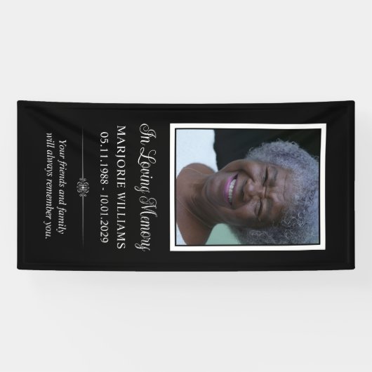 In Loving Memory Zwart & Wit Foto Graf Hoesje Spandoek (Horizontaal)