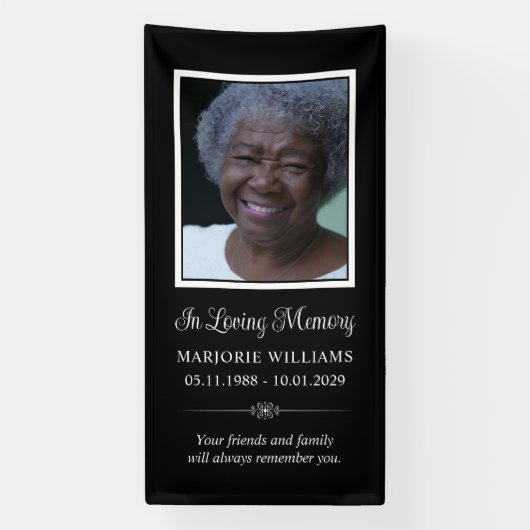 In Loving Memory Zwart & Wit Foto Graf Hoesje Spandoek (Verticaal)