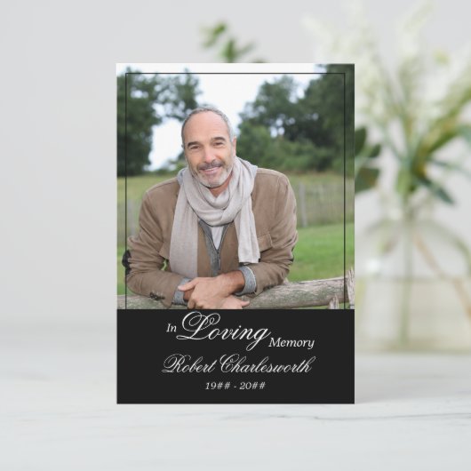 In Loving Memory Zwart Wit Script begrafenisfoto Bedankkaart (Staand voorkant)