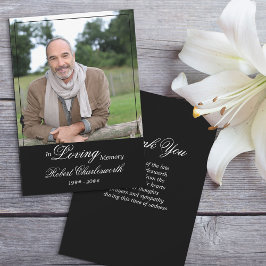 In Loving Memory Zwart Wit Script begrafenisfoto Bedankkaart