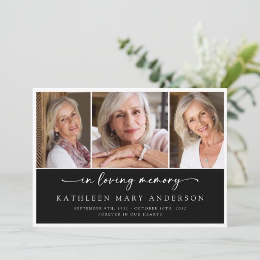 In Loving Memory Zwart Wit Sympathie Begrafenis Bedankkaart (Staand voorkant)