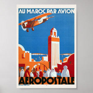 In Marokko per vliegtuig vintage poster 1930