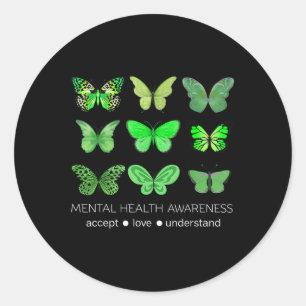 In mei Draag we Green Butterfly Mental Health AWAR Ronde Sticker