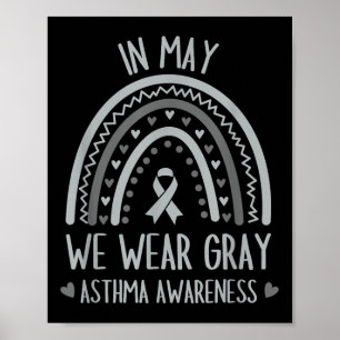 In mei Draag we grijs Shirt Astma Awareness Retro Poster