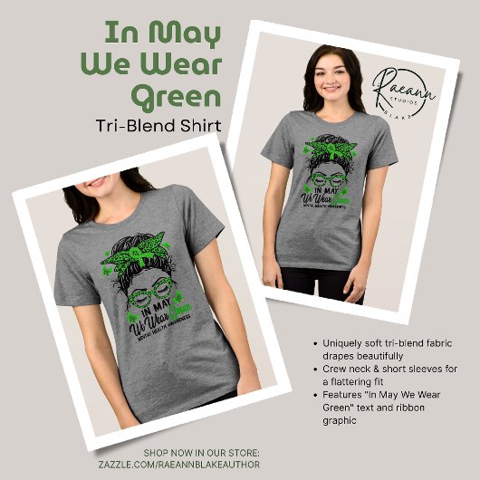 In mei dragen we een groene Tri-Blend T-shirt