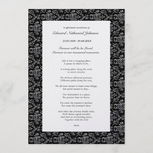 In Memoriam Loving Memory Gold Heaven Poem Foto Programmakaart (Achterkant)