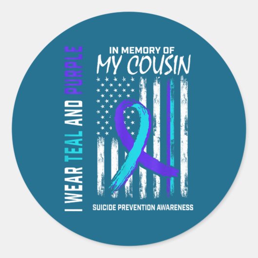 In Memory Cousin Suicide Awareness Prevention Amer Ronde Sticker (Voorkant)