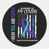 In Memory Cousin Suicide Awareness Prevention Amer Ronde Sticker (Voorkant)