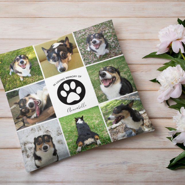 In Memory Dog Photo Pet Collage Paw Print Keepslag Kussen (Creator heeft geüpload)