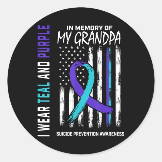 In Memory Grandpa Suicide Awareness Prevention AME Ronde Sticker (Voorkant)